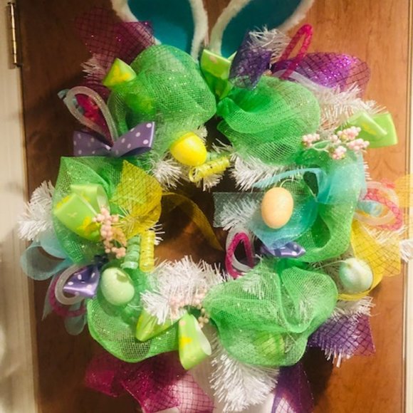 Easter Bunny Wreath Pink or Blue you choose which color - Picture 3 of 5